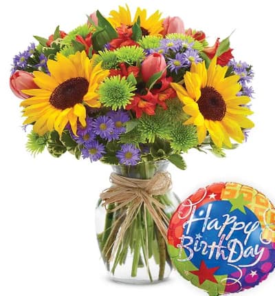 * Happy Birthday Balloon
* Sunflowers
* Tulips
* Alstromeria