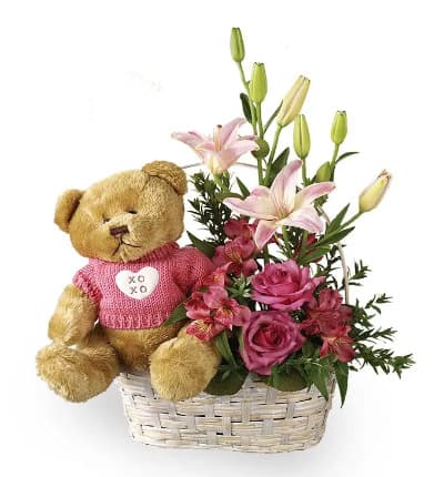 * Teddy Bear
* Pink Roses & Lilies
* Keepsake Basket