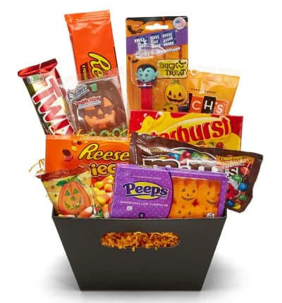 Trick or Treat! This basket is loads of fun for the most exciting night of the year! Send this delightful basket to your friends, family, or loved ones to celebrate the festivities of Halloween. Loaded with seasonal and themed candy, this Trick or Treat basket is a fun way to celebrate the trick or treaters in your life. Please note the assortment of candy may vary.

Includes:
* Seasonal Halloween Candy
* Decorative Gift Box
* Card Included